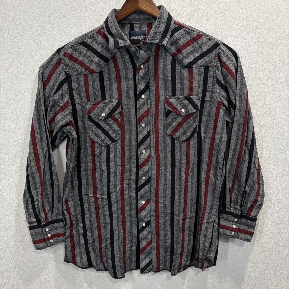 Vintage Wrangler Western Striped Flannel Shirt Pearl Snap - Missing Size (L/XL?)